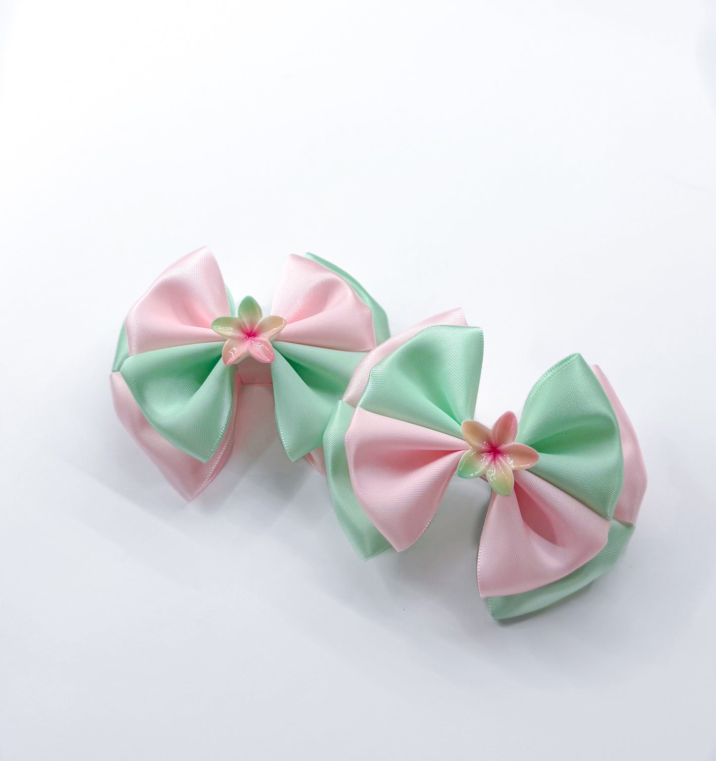 Two Toned Double Layered Floral Piggies - Mint Green & Baby Pink