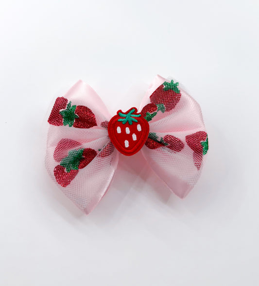 Double Layered Glitter Strawb Tulle Bow